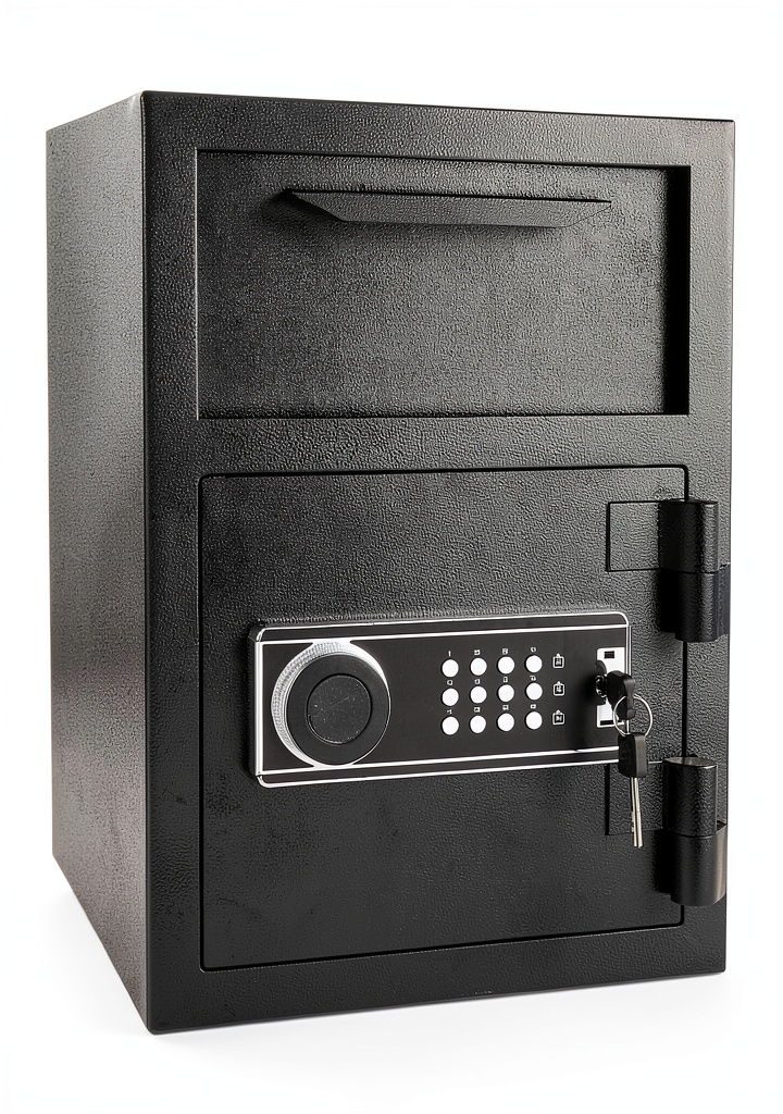 HEROMA Drop Safe showing front drop slot and sturdy metal build